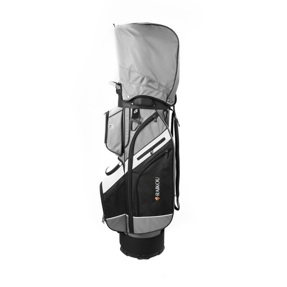 RAIKOU Golf Cartbag mit 14-fach Organizer, wasserabweisende Golftasche, 9 Taschen, Schuhfach, leicht & stabil, Grau/Schwarz/Weiß