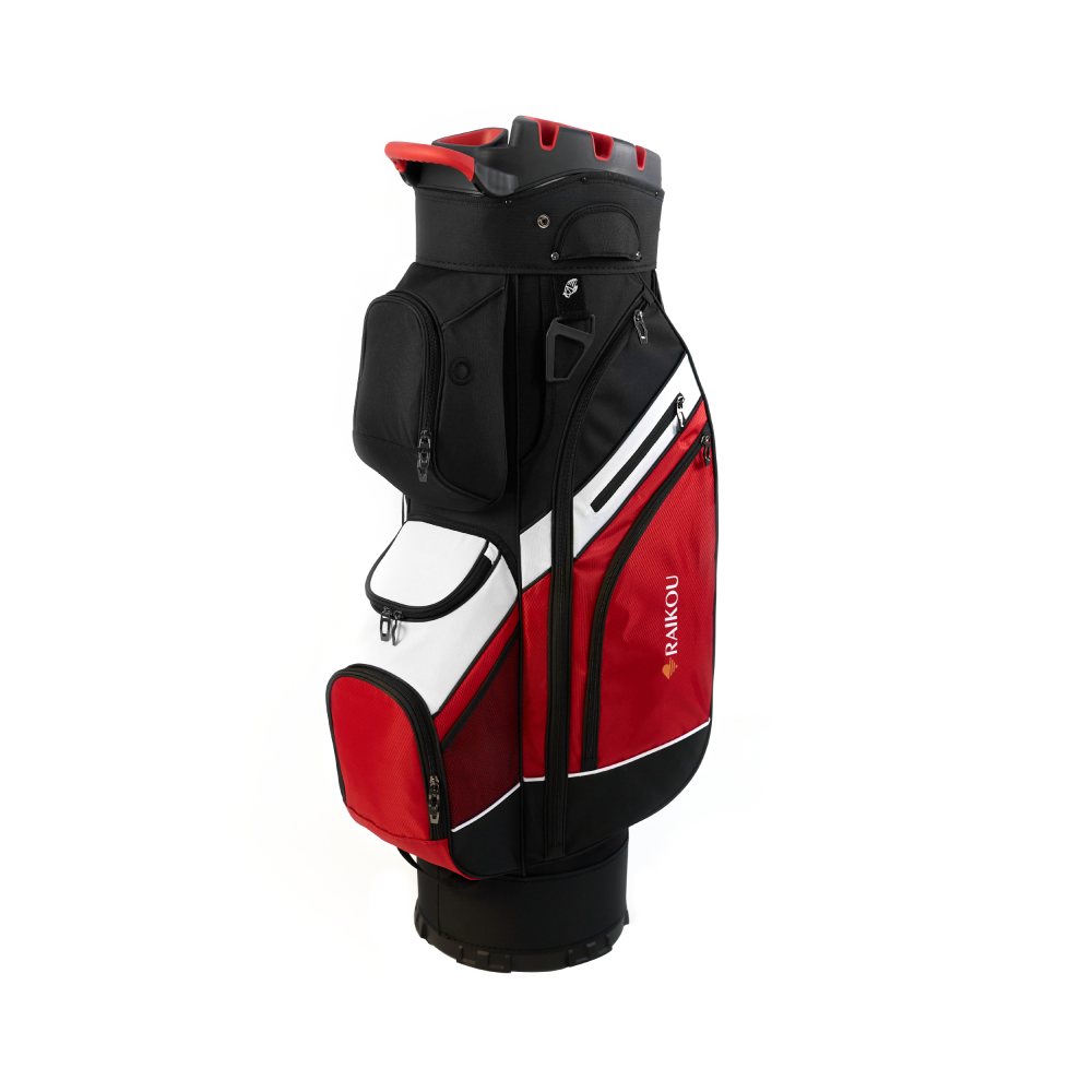 RAIKOU Golf Cartbag mit 14-fach Organizer, wasserabweisende Golftasche, 9 Taschen, Schuhfach, leicht & stabil, Grau/Schwarz/Weiß