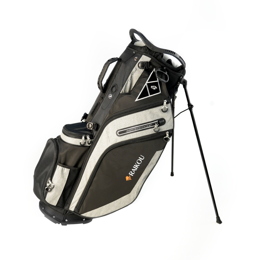 RAIKOU Golf Standbag mit 14-fach Organizer, wasserabweisende Golftasche, 9 Taschen, Schuhfach, leicht & stabil, Grau/Blau