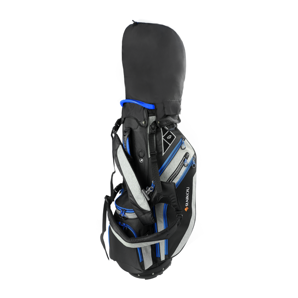 RAIKOU Golf Standbag mit 14-fach Organizer, wasserabweisende Golftasche, 9 Taschen, Schuhfach, leicht & stabil, Grau/Blau