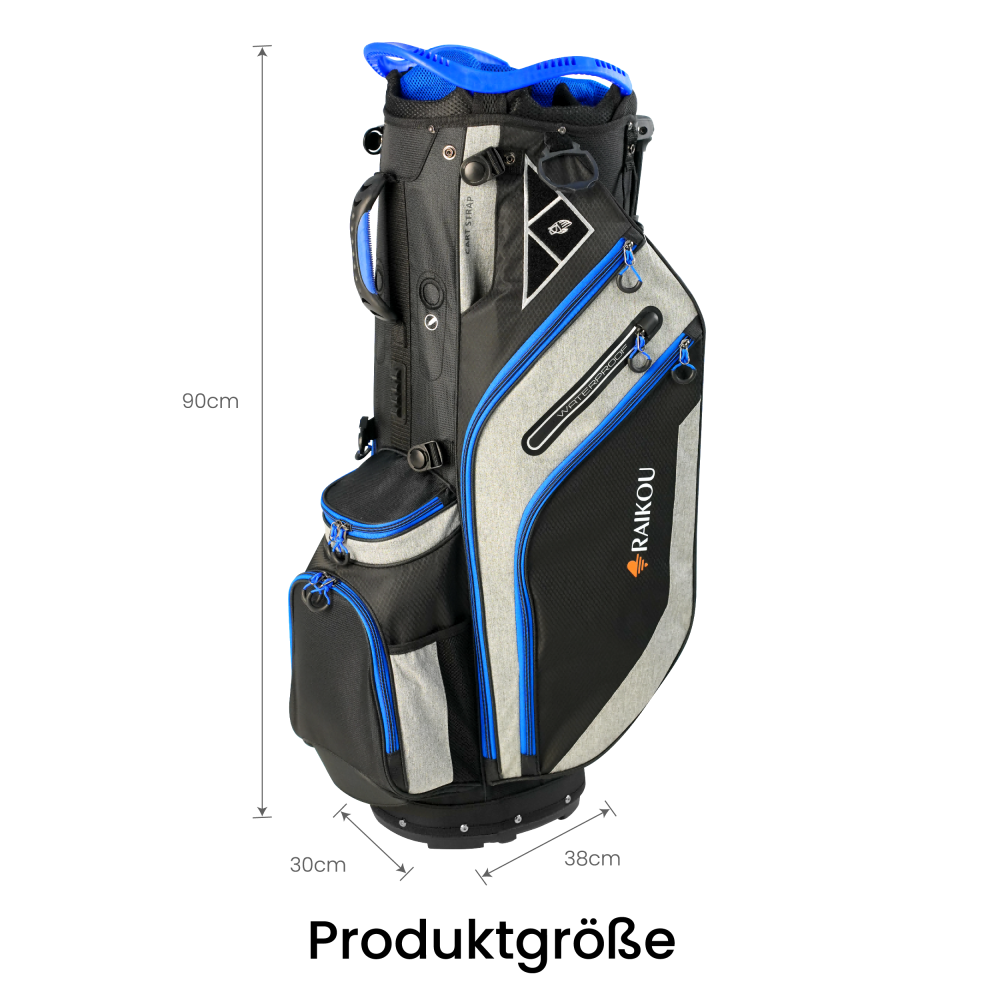 RAIKOU Golf Standbag mit 14-fach Organizer, wasserabweisende Golftasche, 9 Taschen, Schuhfach, leicht & stabil, Grau/Blau