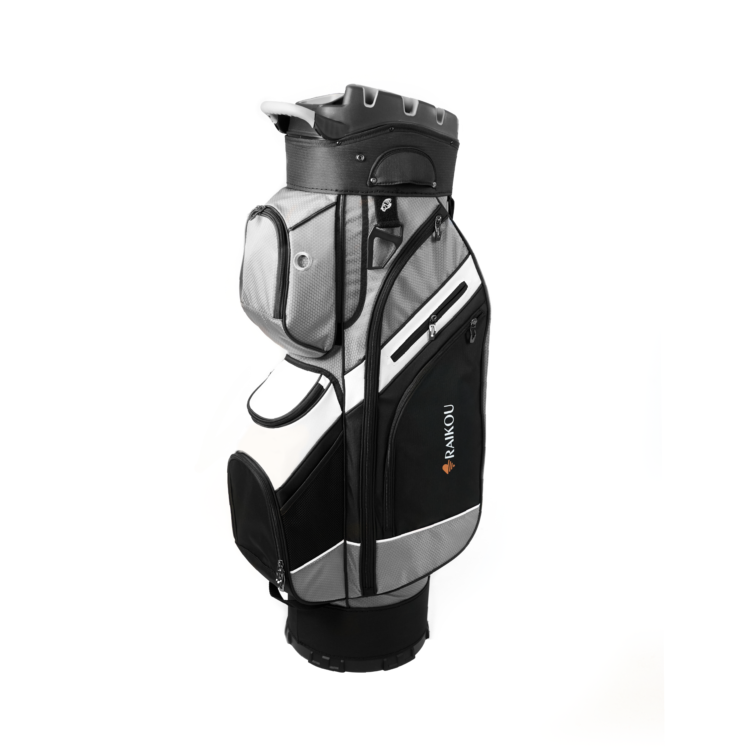RAIKOU Golf Cartbag mit 14-fach Organizer, wasserabweisende Golftasche, 9 Taschen, Schuhfach, leicht & stabil, Grau/Schwarz/Weiß