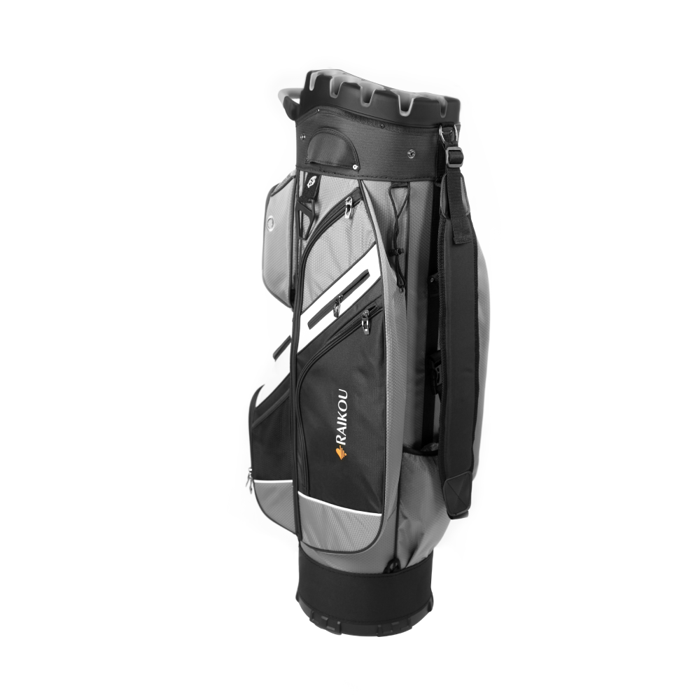 RAIKOU Golf Cartbag mit 14-fach Organizer, wasserabweisende Golftasche, 9 Taschen, Schuhfach, leicht & stabil, Grau/Schwarz/Weiß