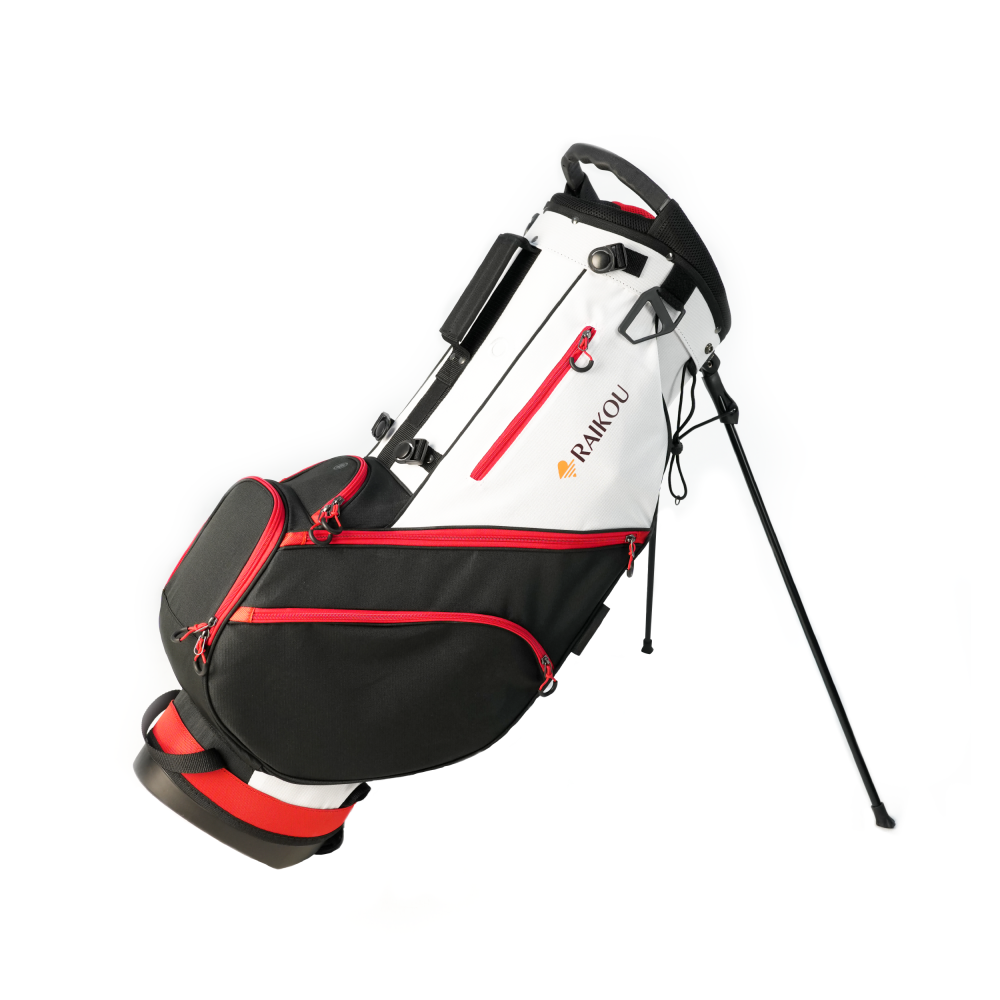RAIKOU Golf Standbag mit 14-fach Organizer, wasserabweisende Golftasche, 10 Taschen, Schuhfach, leicht & stabil, Schwarz/Weiß