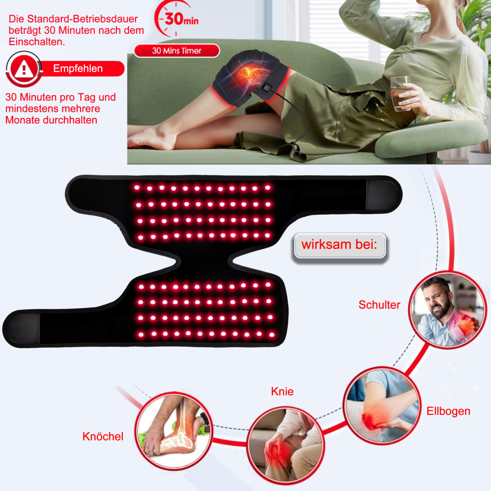 LED Rotlicht-Therapie Gürtel – 660nm & 850nm Infrarotlicht für Schmerzlinderung – Flexibler Lichttherapie-Wrap für Schulter, Knie, Ellbogen & Knöchel – USB-betrieben mit Verlängerungsband
