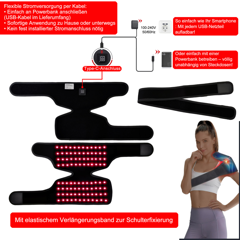 LED Rotlicht-Therapie Gürtel – 660nm & 850nm Infrarotlicht für Schmerzlinderung – Flexibler Lichttherapie-Wrap für Schulter, Knie, Ellbogen & Knöchel – USB-betrieben mit Verlängerungsband