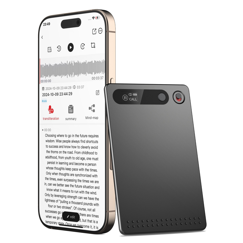 KI Digitales, 64GB, App-Steuerung, KI-Transkription und Zusammenfassung, 118 Sprachen, Ultraflach und Leicht, Digitales Diktiergerät, Aufnahmegerät für Meetings, Anrufe, Interviews, Lernen