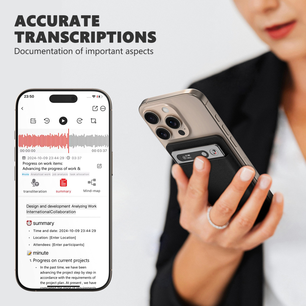 KI Digitales, 64GB, App-Steuerung, KI-Transkription und Zusammenfassung, 118 Sprachen, Ultraflach und Leicht, Digitales Diktiergerät, Aufnahmegerät für Meetings, Anrufe, Interviews, Lernen