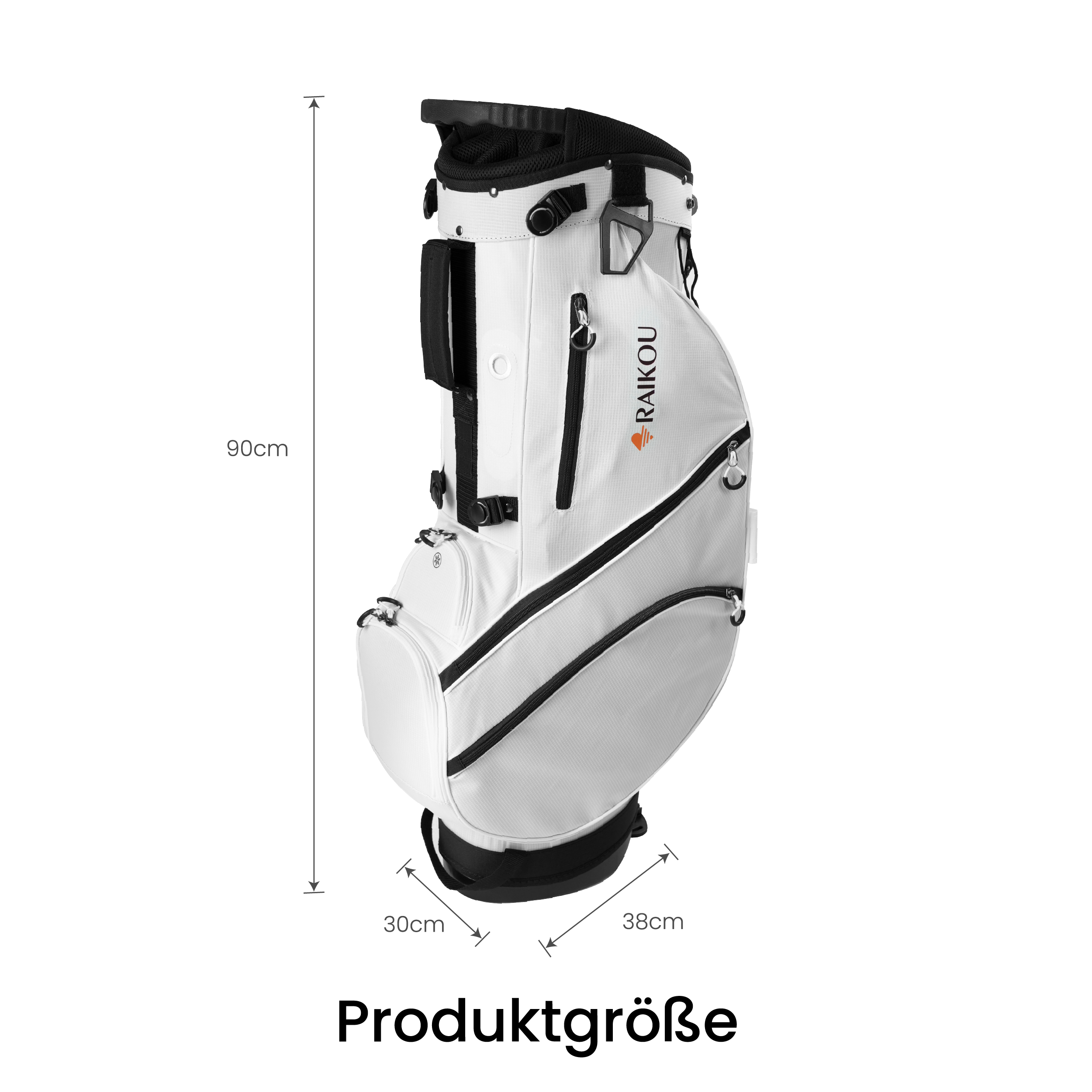 RAIKOU Golf Standbag mit 14-fach Organizer, wasserabweisende Golftasche, 10 Taschen, Schuhfach, leicht & stabil, Schwarz/Weiß