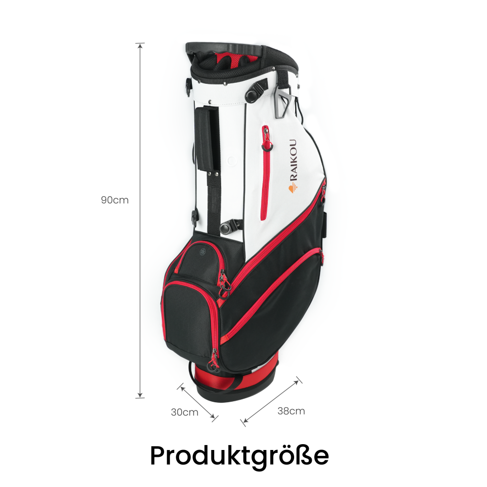 RAIKOU Golf Standbag mit 14-fach Organizer, wasserabweisende Golftasche, 10 Taschen, Schuhfach, leicht & stabil, Schwarz/Weiß