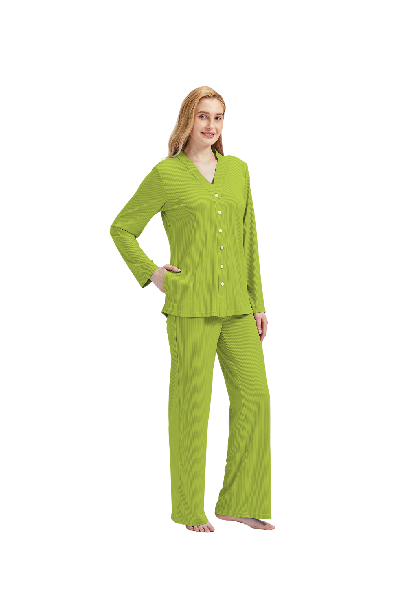 RAIKOU Schlafanzüge Für Damen Lange Schlafanzughose Set Nachtwäsche Hausanzug Freizeitanzug Zweiteiliger V-Ausschnitt Pyjama Set Nachthemd Pyjama Set Nachtwäsche Sleepwear
