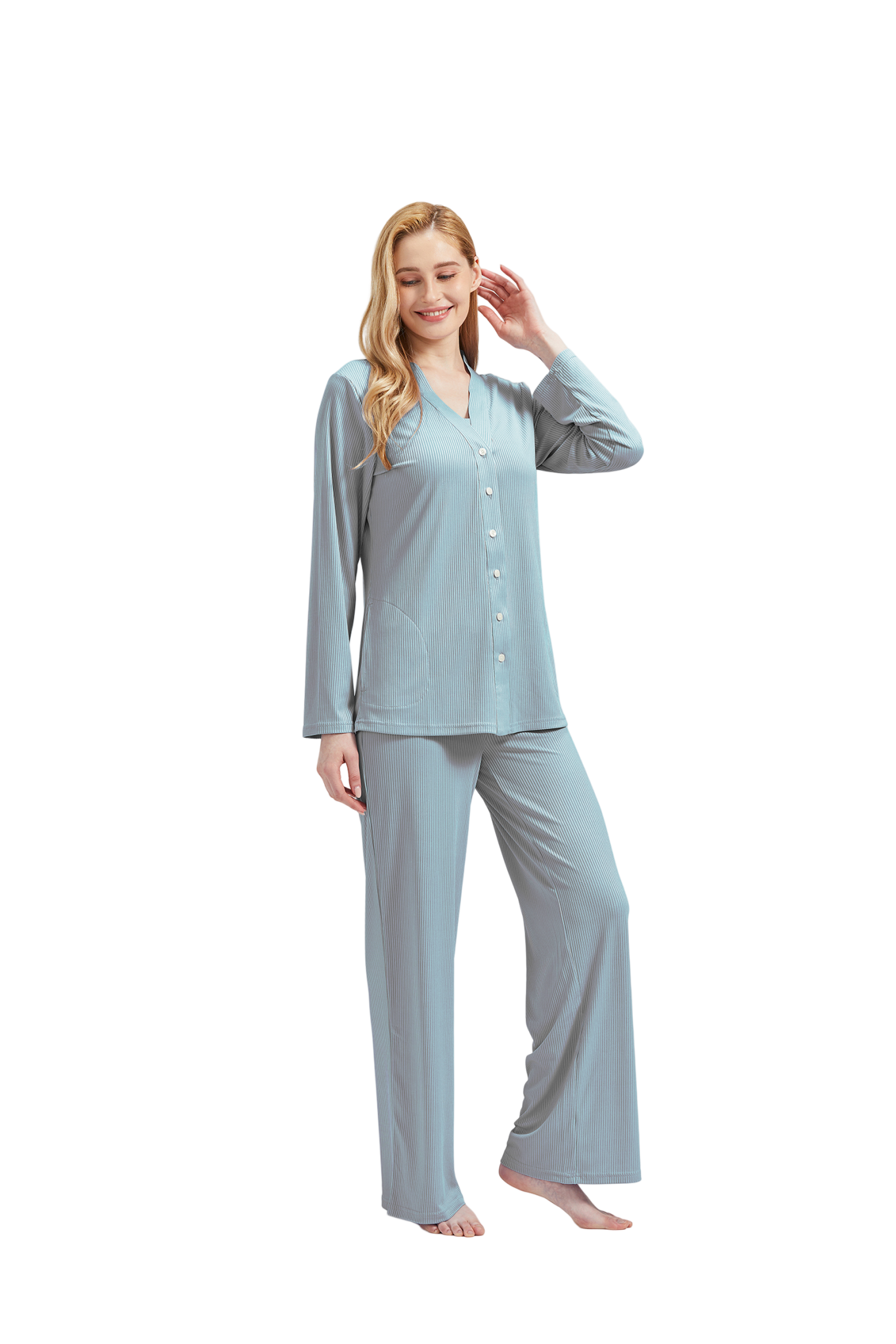 RAIKOU Schlafanzüge Für Damen Lange Schlafanzughose Set Nachtwäsche Hausanzug Freizeitanzug Zweiteiliger V-Ausschnitt Pyjama Set Nachthemd Pyjama Set Nachtwäsche Sleepwear