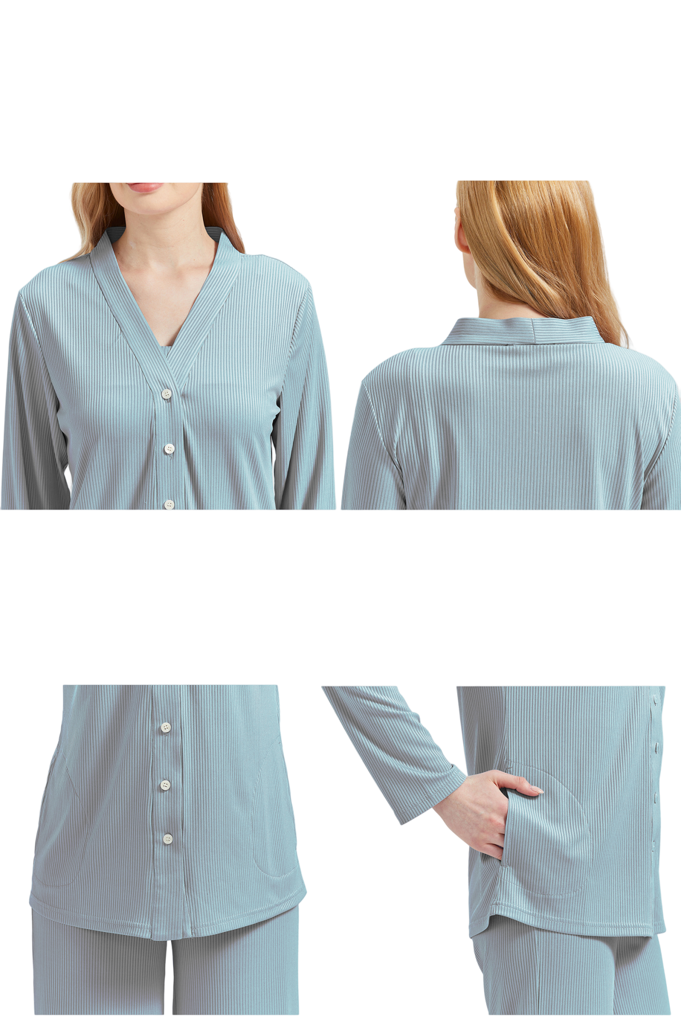 RAIKOU Schlafanzüge Für Damen Lange Schlafanzughose Set Nachtwäsche Hausanzug Freizeitanzug Zweiteiliger V-Ausschnitt Pyjama Set Nachthemd Pyjama Set Nachtwäsche Sleepwear