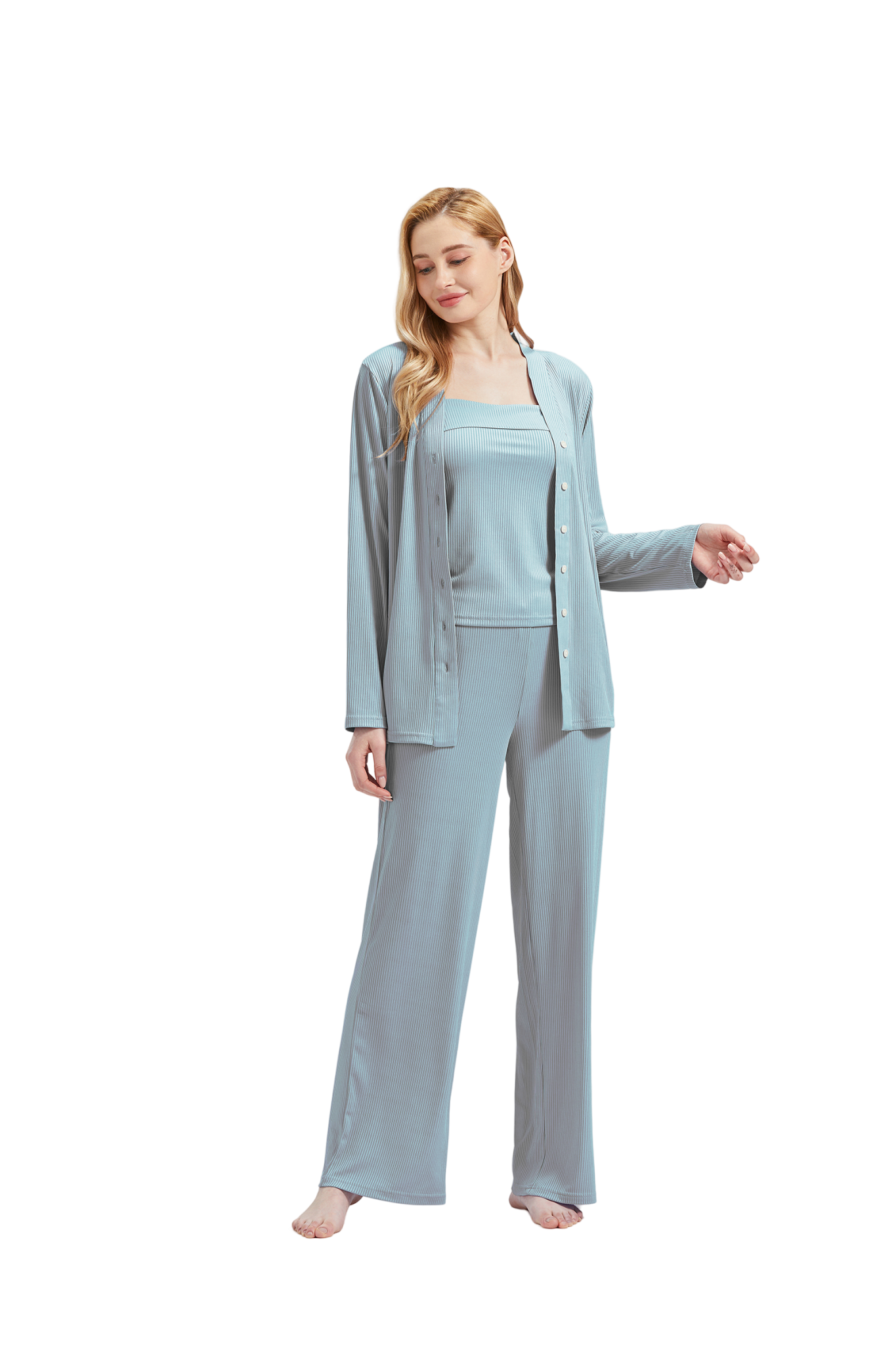RAIKOU Schlafanzüge Für Damen Lange Schlafanzughose Set Nachtwäsche Hausanzug Freizeitanzug Zweiteiliger V-Ausschnitt Pyjama Set Nachthemd Pyjama Set Nachtwäsche Sleepwear