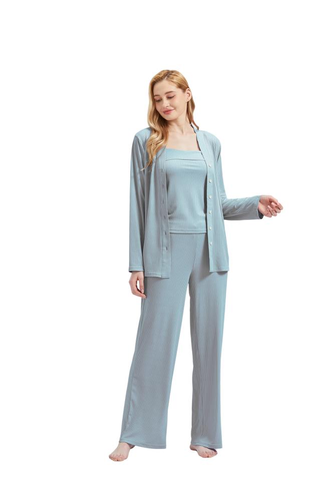 RAIKOU Schlafanzüge Für Damen Lange Schlafanzughose Set Nachtwäsche Hausanzug Freizeitanzug Zweiteiliger V-Ausschnitt Pyjama Set Nachthemd Pyjama Set Nachtwäsche Sleepwear