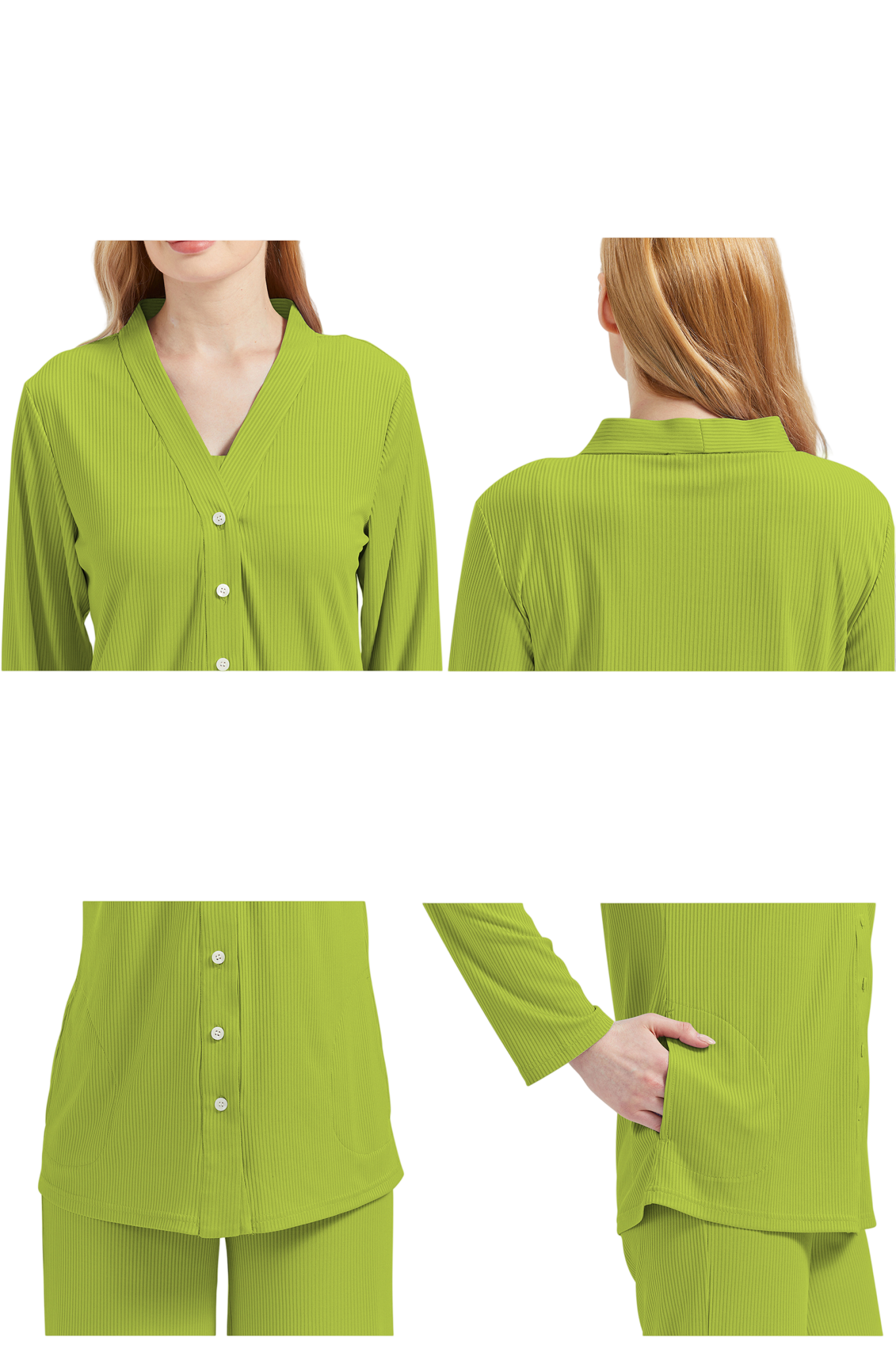 RAIKOU Schlafanzüge Für Damen Lange Schlafanzughose Set Nachtwäsche Hausanzug Freizeitanzug Zweiteiliger V-Ausschnitt Pyjama Set Nachthemd Pyjama Set Nachtwäsche Sleepwear