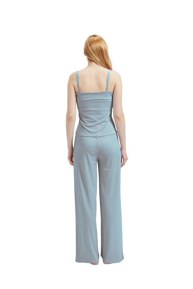 RAIKOU Schlafanzüge Für Damen Lange Schlafanzughose Set Nachtwäsche Hausanzug Freizeitanzug Zweiteiliger V-Ausschnitt Pyjama Set Nachthemd Pyjama Set Nachtwäsche Sleepwear