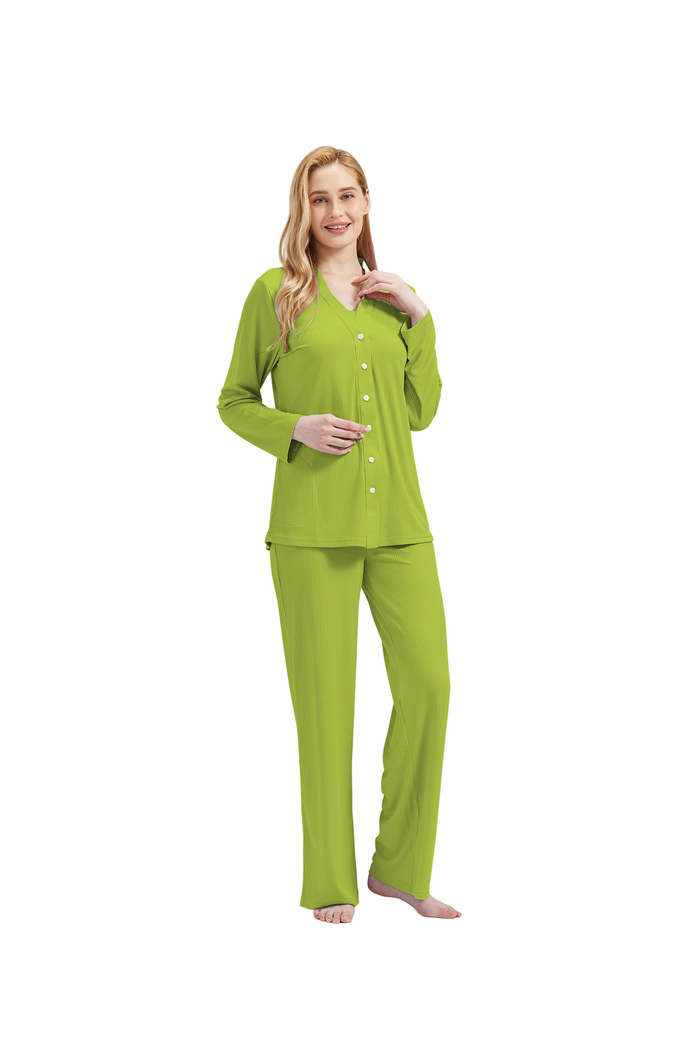 RAIKOU Schlafanzüge Für Damen Lange Schlafanzughose Set Nachtwäsche Hausanzug Freizeitanzug Zweiteiliger V-Ausschnitt Pyjama Set Nachthemd Pyjama Set Nachtwäsche Sleepwear