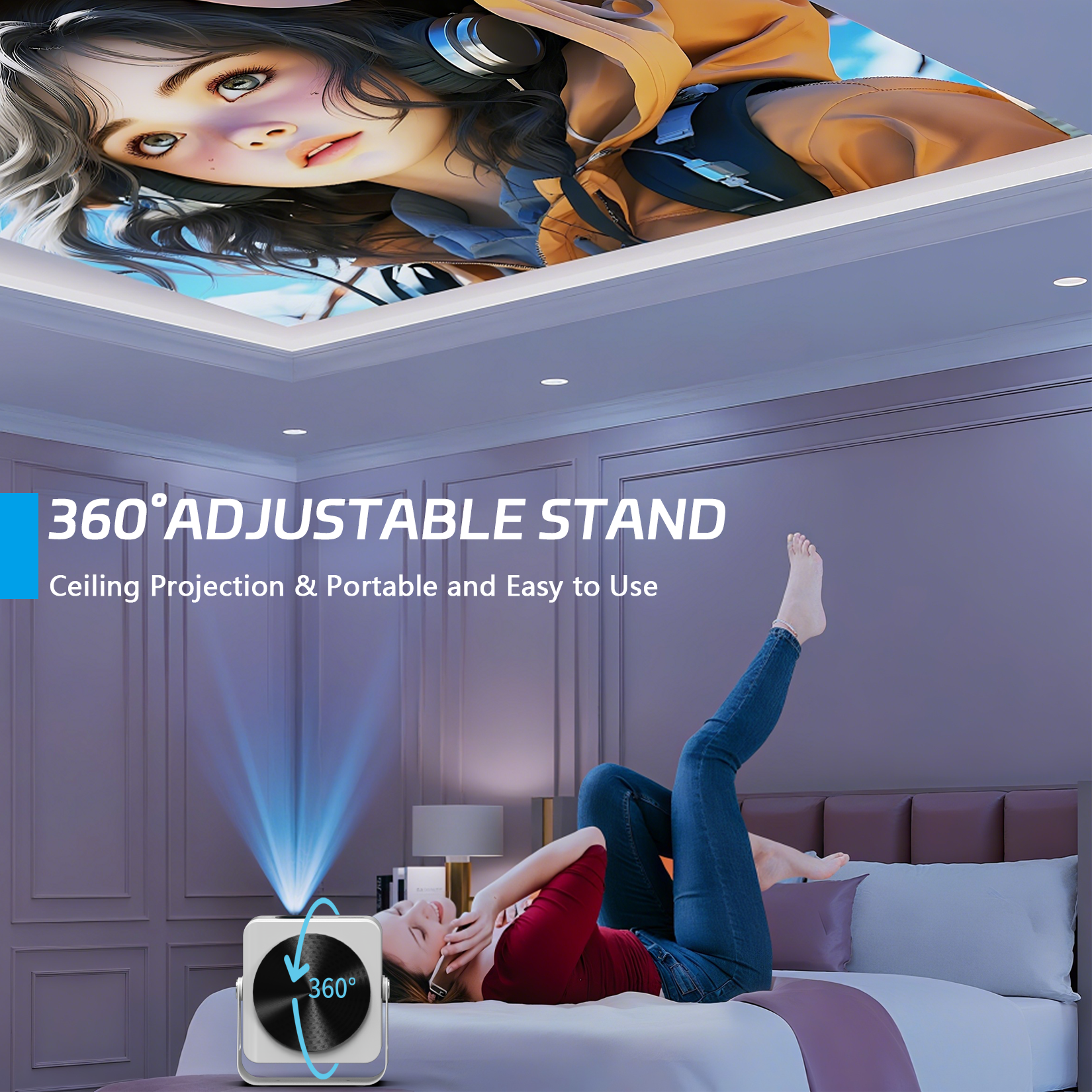 PR-101 Full HD 4K Beamer mit Android 11 – Tragbarer LED Projektor 360 ANSI Lumen, Autofokus, Screen-Mirroring für iOS/Windows/PS5/Xbox, Heimkino bis 150 Zoll