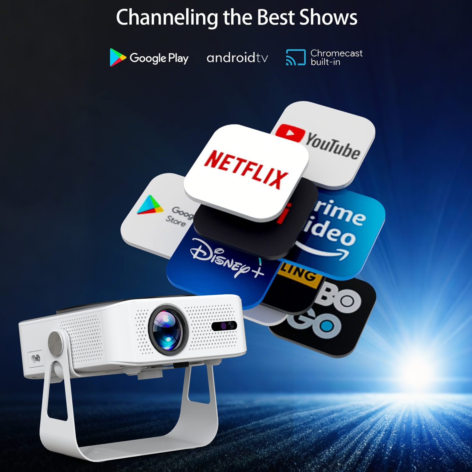PR-101 Full HD 4K Beamer mit Android 11 – Tragbarer LED Projektor 360 ANSI Lumen, Autofokus, Screen-Mirroring für iOS/Windows/PS5/Xbox, Heimkino bis 150 Zoll