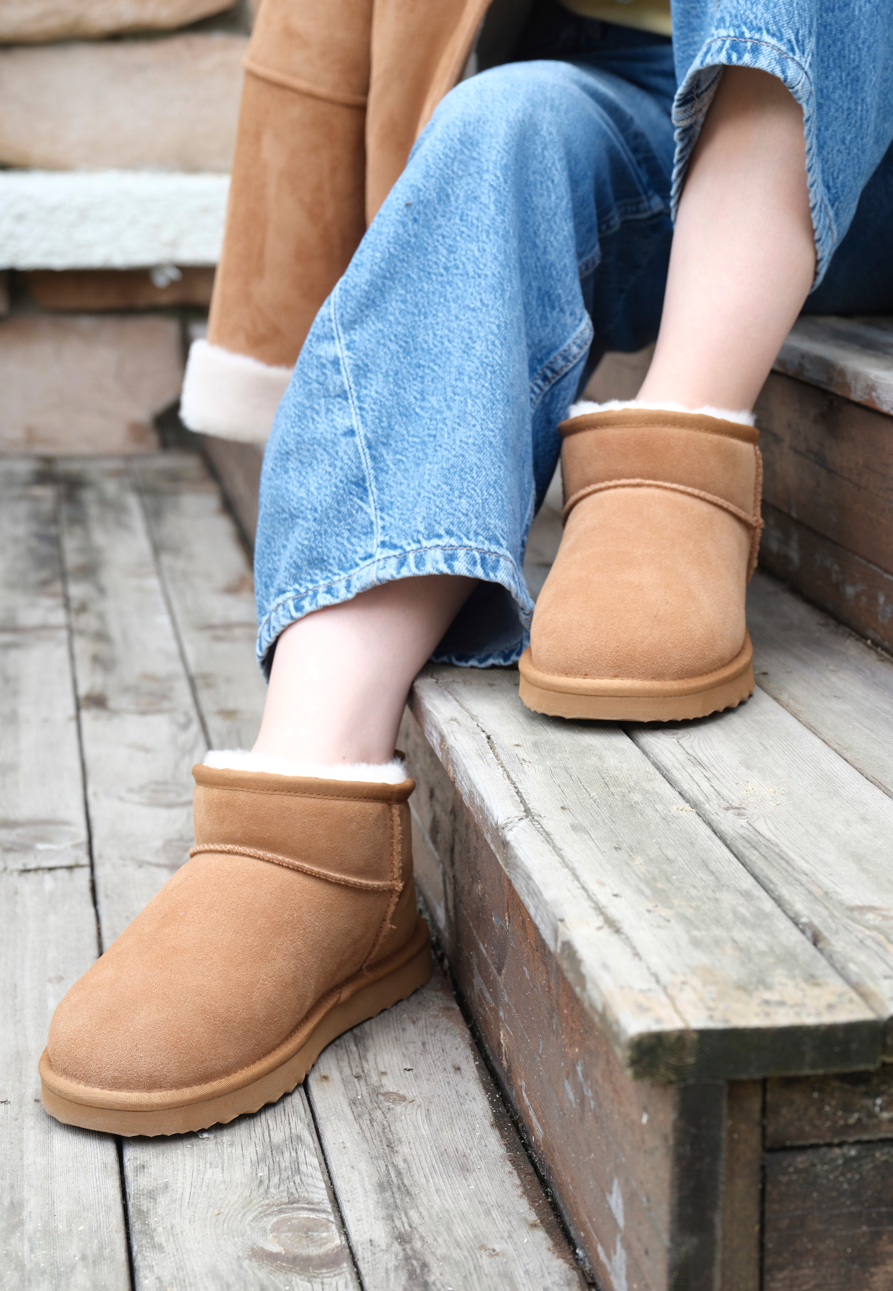 Kurze Stiefel aus pelzigem Wildleder für Damen – warmer Winter, Outdoor und Alltag