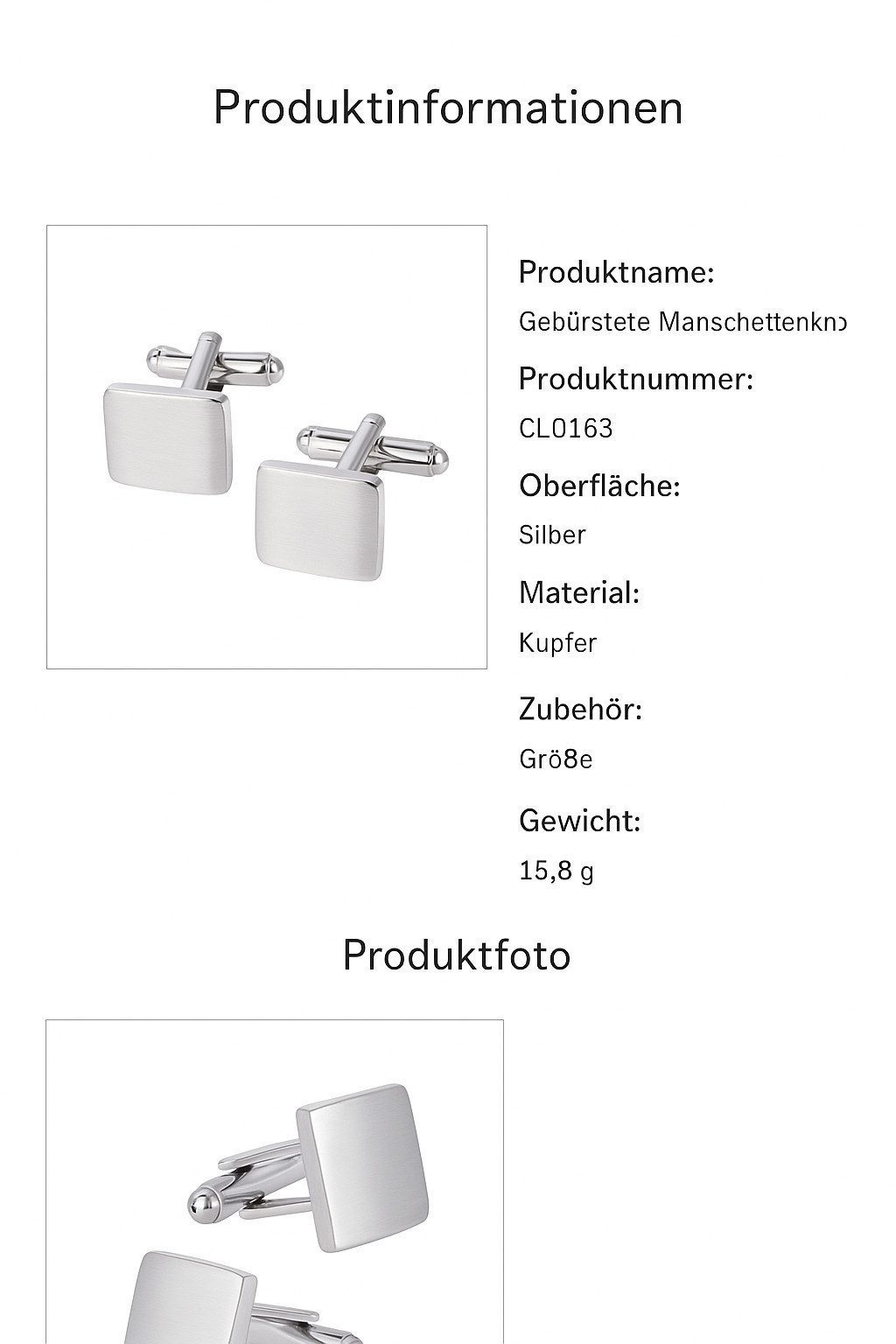 Manschettenknöpfe Quadratisches Design, Edelstahl in Silber/Gold, Glänzend poliert