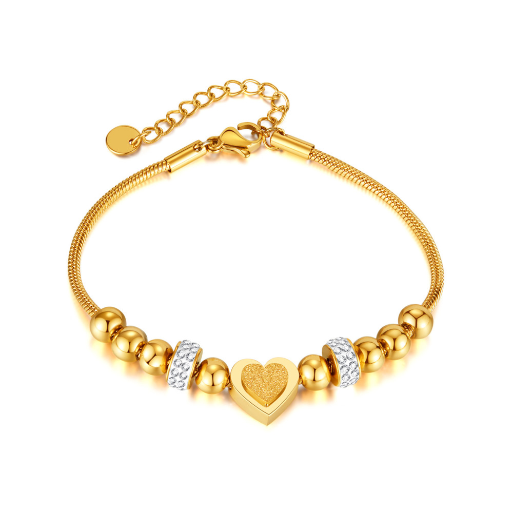 Herz Armband Damen Edelstahl vergoldet – Perlenarmband mit Zirkonia, verstellbar, Geschenk für Frauen
