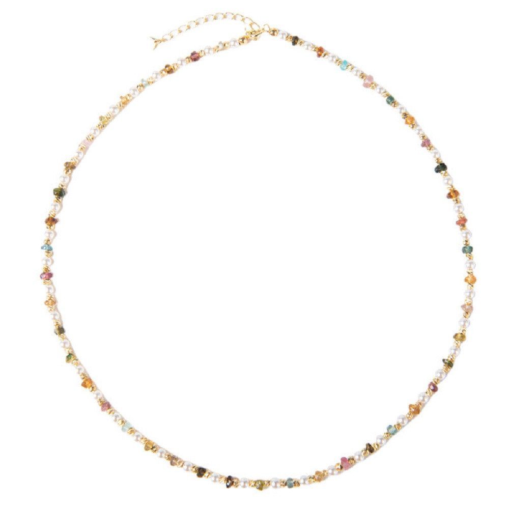 Perlenkette Damen mit Natursteinperlen – Vergoldete Halskette, verstellbar, filigraner Schmuck für Alltag & Anlass