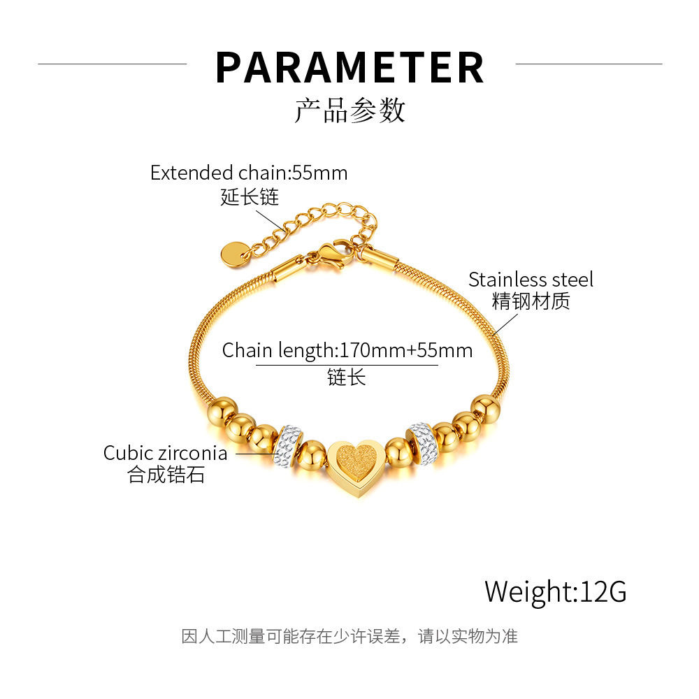 Herz Armband Damen Edelstahl vergoldet – Perlenarmband mit Zirkonia, verstellbar, Geschenk für Frauen