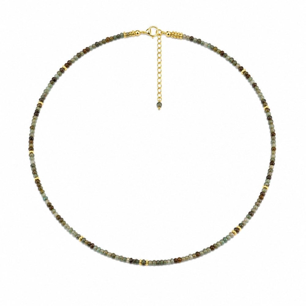 Perlenkette Damen mit Natursteinperlen – Vergoldete Halskette, verstellbar, filigraner Schmuck für Alltag & Anlass
