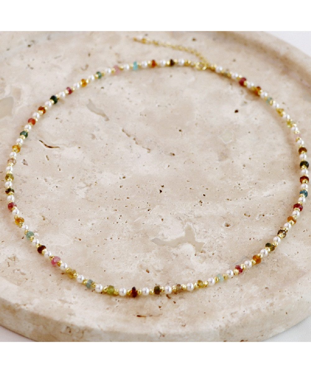 Perlenkette Damen mit Natursteinperlen – Vergoldete Halskette, verstellbar, filigraner Schmuck für Alltag & Anlass