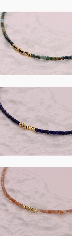 Perlenkette Damen mit Natursteinperlen – Vergoldete Halskette, verstellbar, filigraner Schmuck für Alltag & Anlass