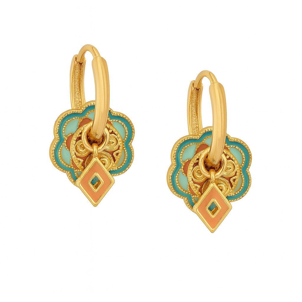 Abnehmbare Kupfer Ohrringe vergoldet Damen – Emaille Design