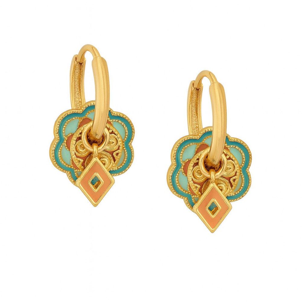 Abnehmbare Kupfer Ohrringe vergoldet Damen – Emaille Design