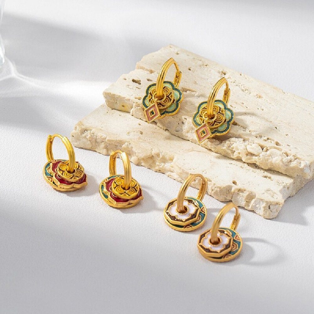 Abnehmbare Kupfer Ohrringe vergoldet Damen – Emaille Design
