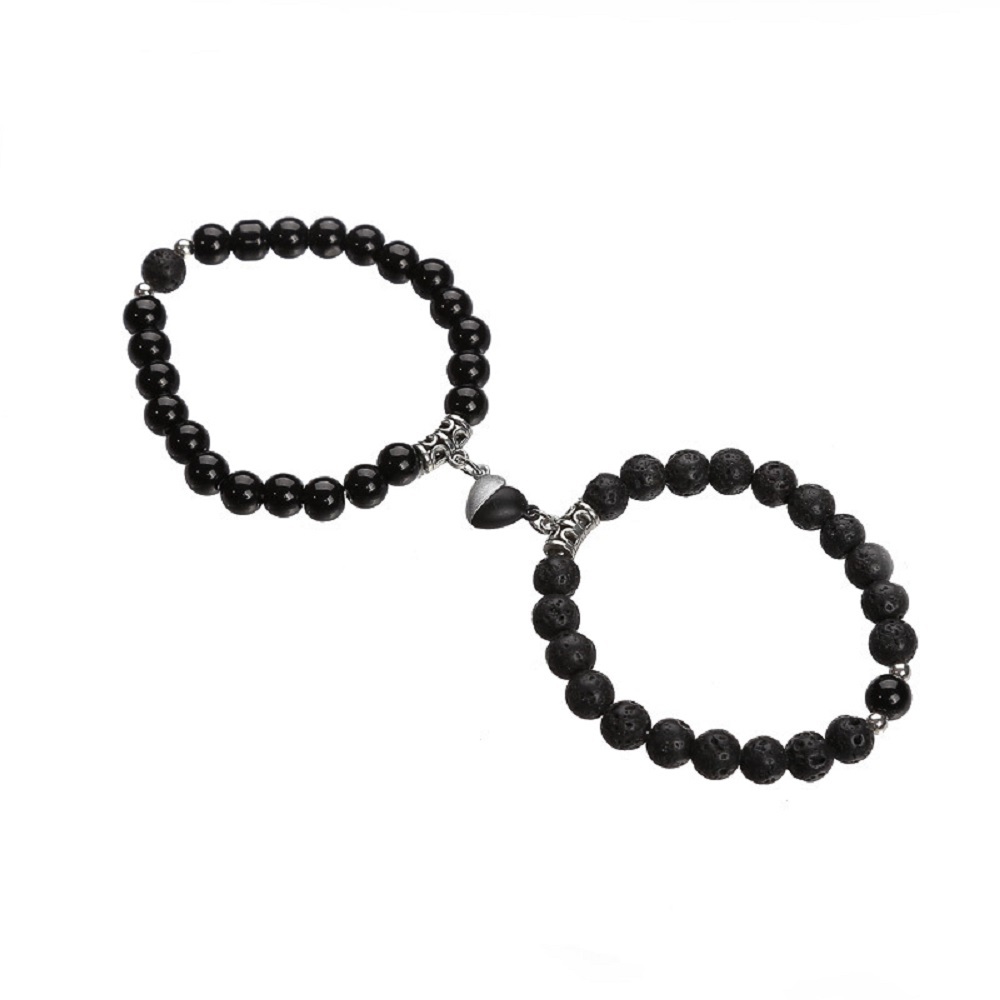 Armband mit Edelstahl-Kreuz – 8mm Matte Onyx Perlen, elastisches Gummiband