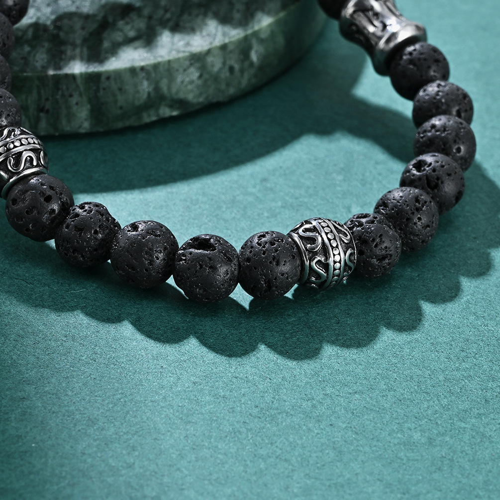 Armband mit Edelstahl-Kreuz – 8mm Matte Onyx Perlen, elastisches Gummiband