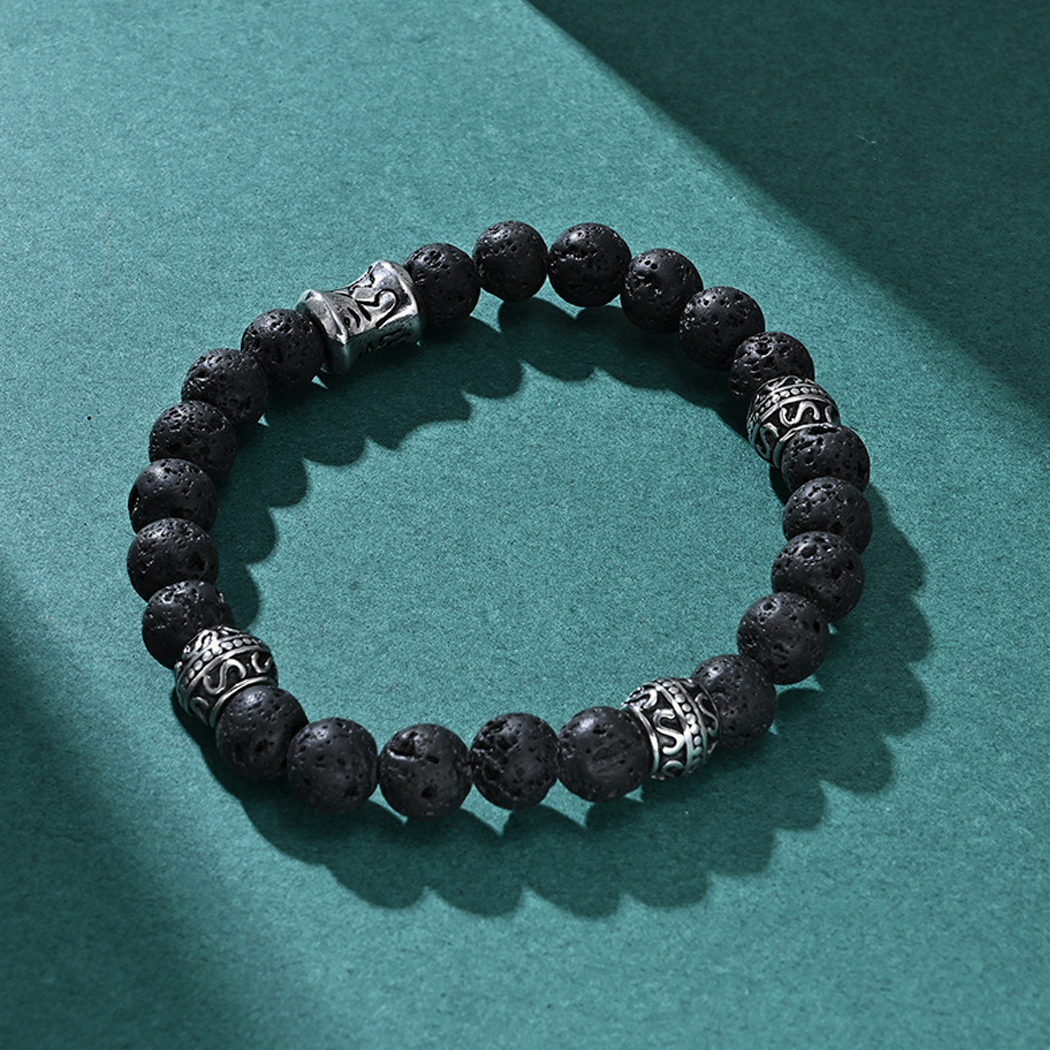 Armband mit Edelstahl-Kreuz – 8mm Matte Onyx Perlen, elastisches Gummiband