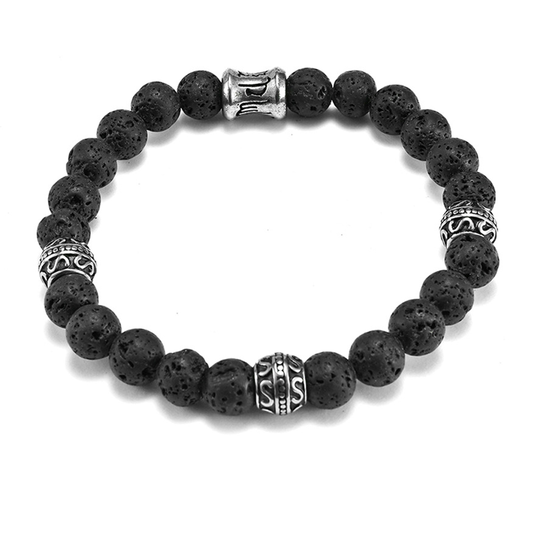 Armband mit Edelstahl-Kreuz – 8mm Matte Onyx Perlen, elastisches Gummiband