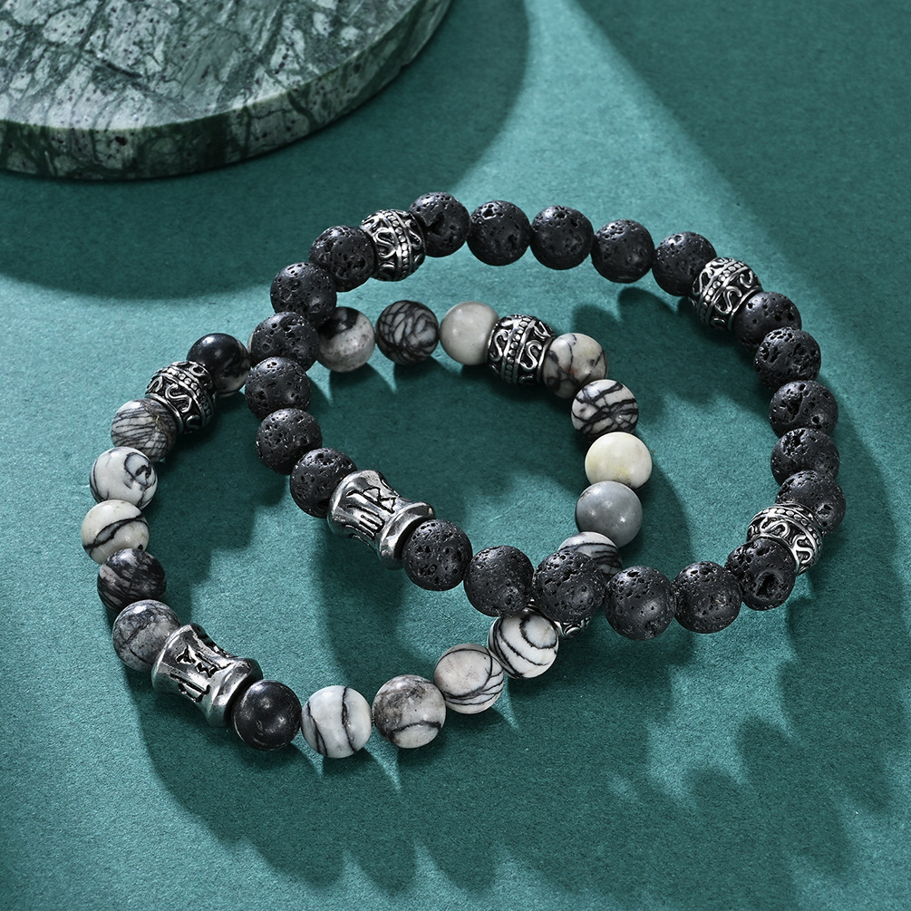 Armband mit Edelstahl-Kreuz – 8mm Matte Onyx Perlen, elastisches Gummiband