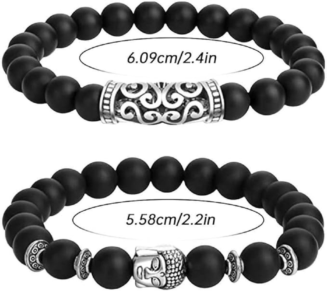Armband mit Edelstahl-Kreuz – 8mm Matte Onyx Perlen, elastisches Gummiband