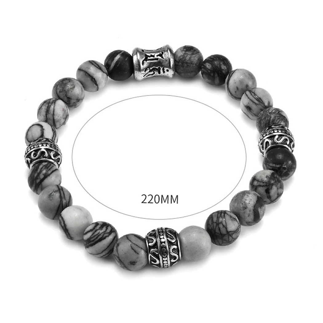 Armband mit Edelstahl-Kreuz – 8mm Matte Onyx Perlen, elastisches Gummiband