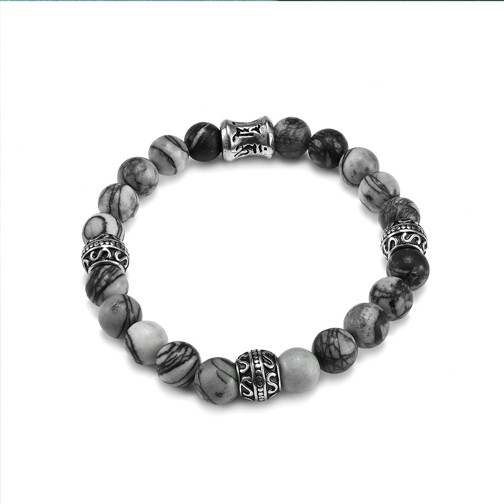 Armband mit Edelstahl-Kreuz – 8mm Matte Onyx Perlen, elastisches Gummiband