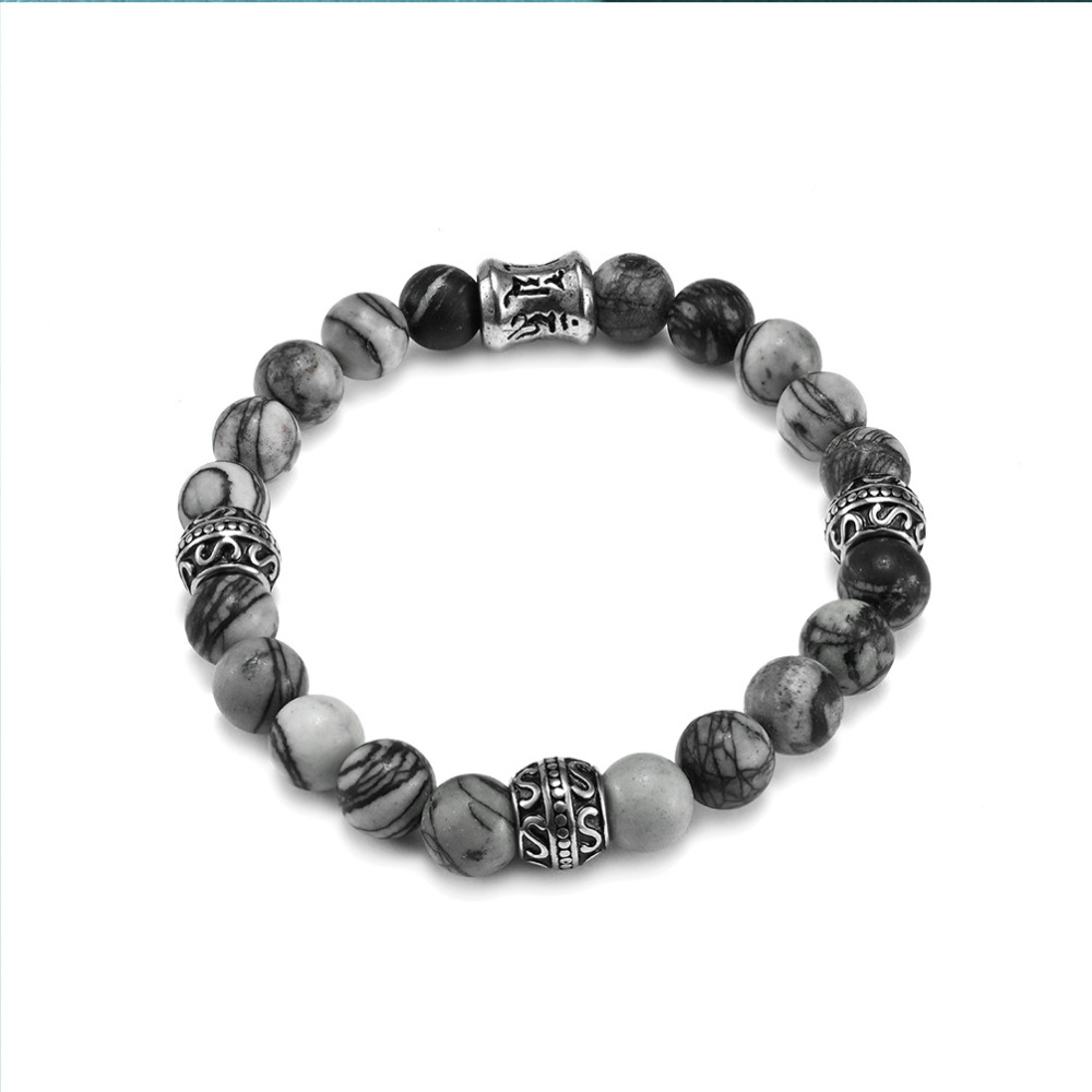 Armband mit Edelstahl-Kreuz – 8mm Matte Onyx Perlen, elastisches Gummiband