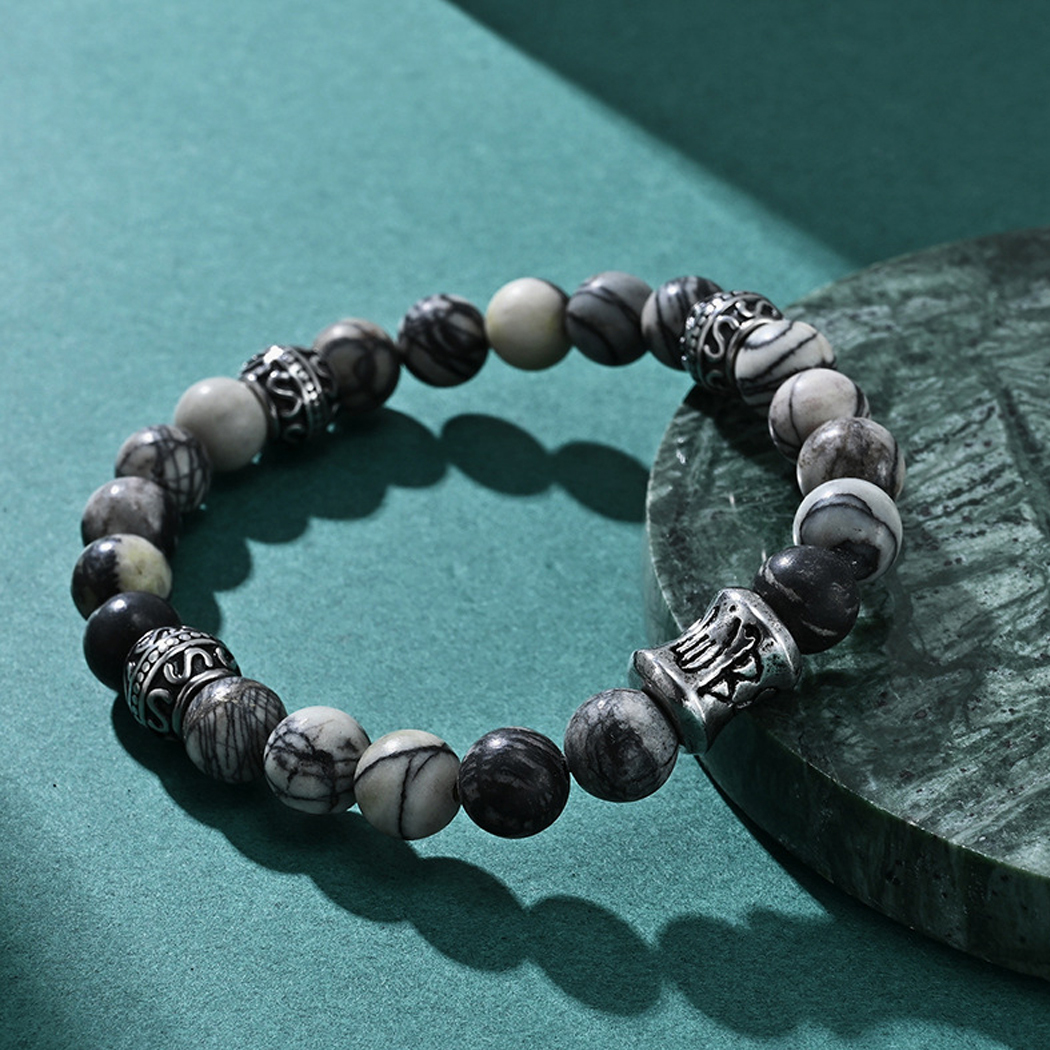 Armband mit Edelstahl-Kreuz – 8mm Matte Onyx Perlen, elastisches Gummiband