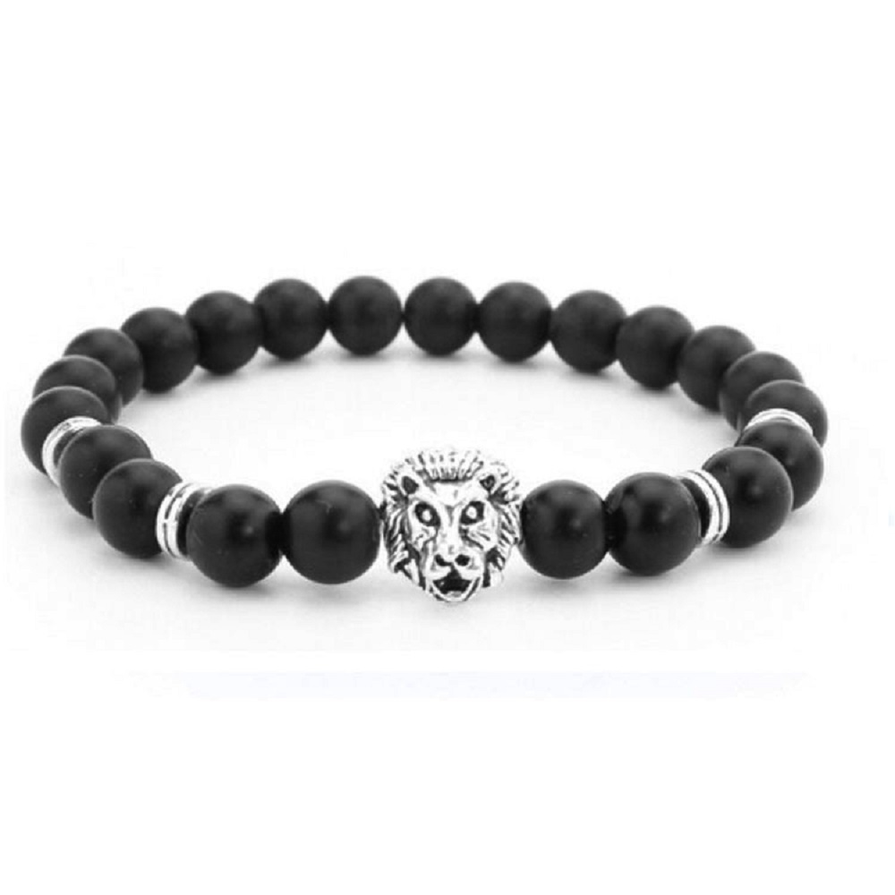 Armband mit Edelstahl-Kreuz – 8mm Matte Onyx Perlen, elastisches Gummiband