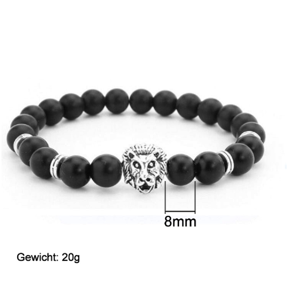 Armband mit Edelstahl-Kreuz – 8mm Matte Onyx Perlen, elastisches Gummiband