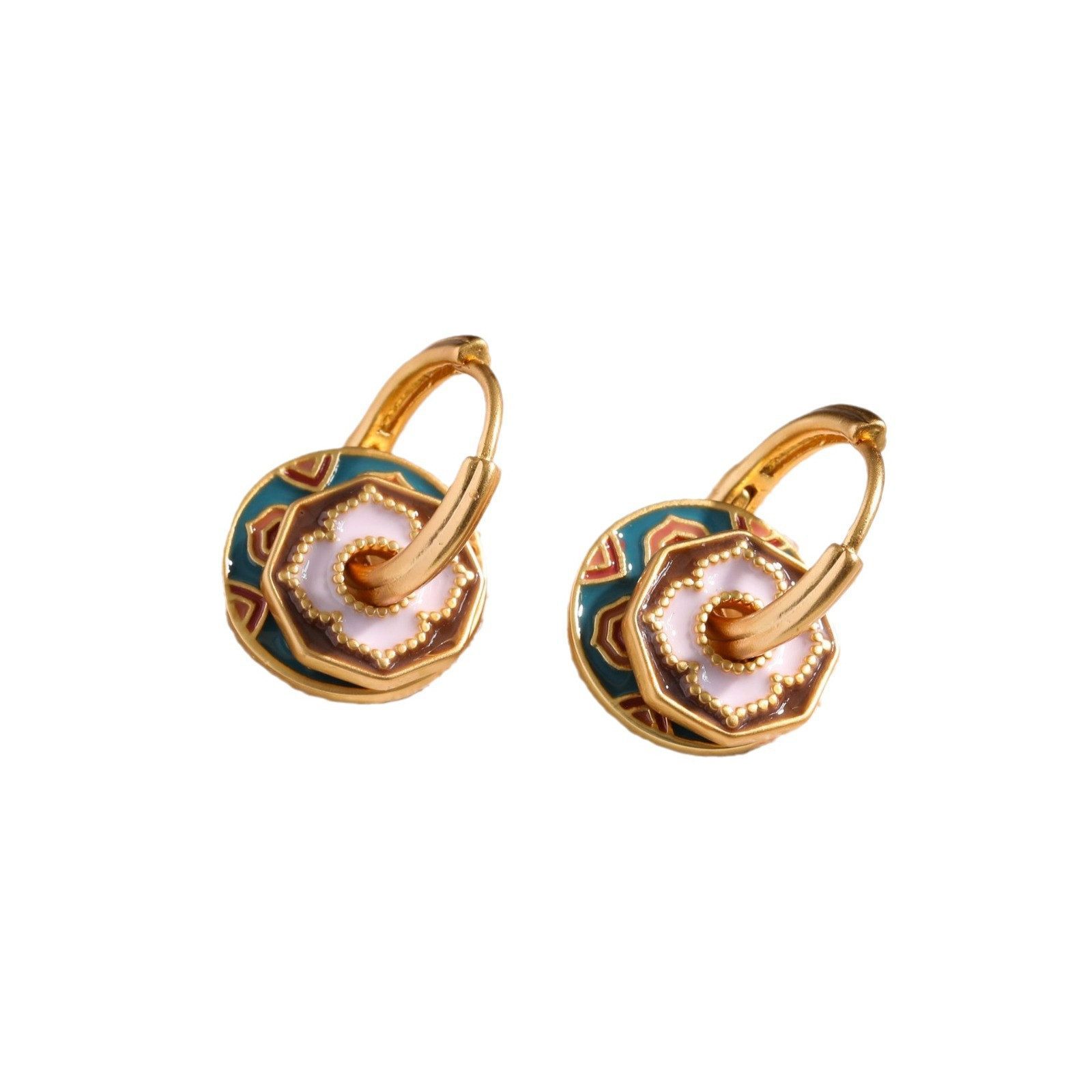 Abnehmbare Kupfer Ohrringe vergoldet Damen – Emaille Design