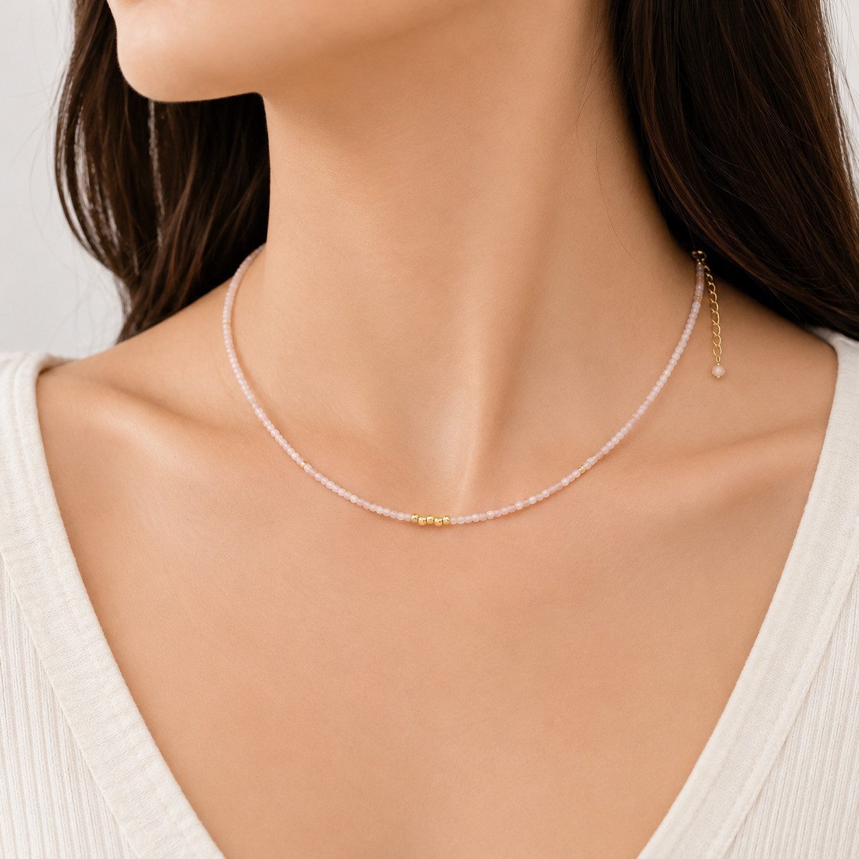 Perlenkette Damen mit Natursteinperlen – Vergoldete Halskette, verstellbar, filigraner Schmuck für Alltag & Anlass