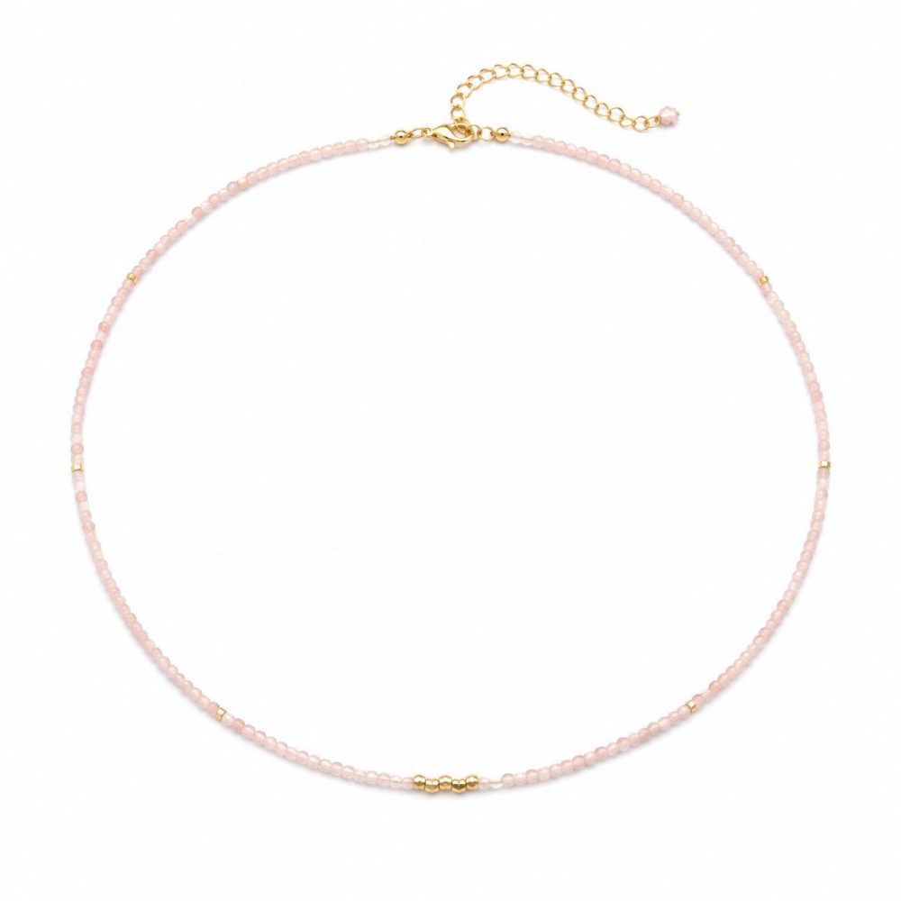 Perlenkette Damen mit Natursteinperlen – Vergoldete Halskette, verstellbar, filigraner Schmuck für Alltag & Anlass